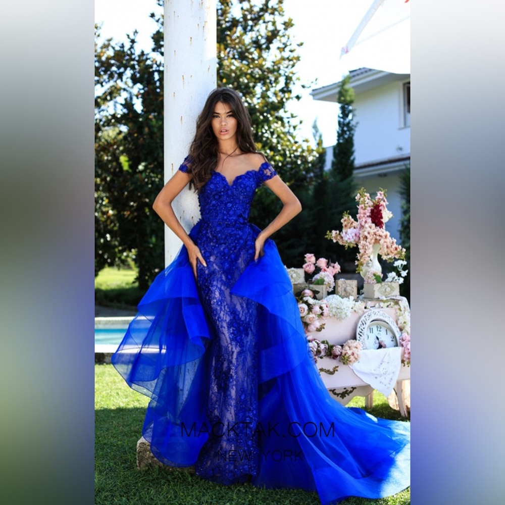 Tarik Ediz Prom Dress 50410 Royal Blue - LIKE NEW